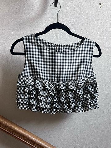 gingham crop top linen