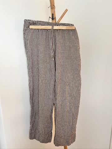 Brown and white gingham mid-rise pants