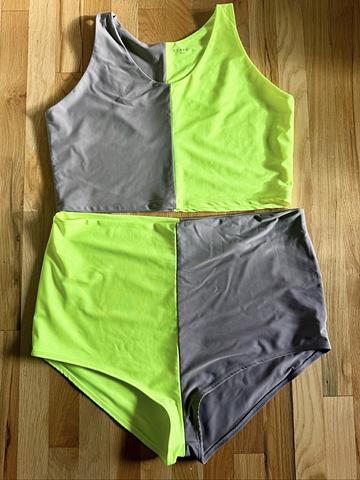 Neon color block two piece swim suit