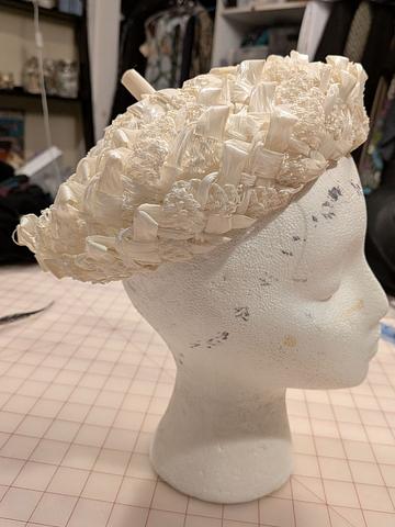 1960's white raffia perch hat