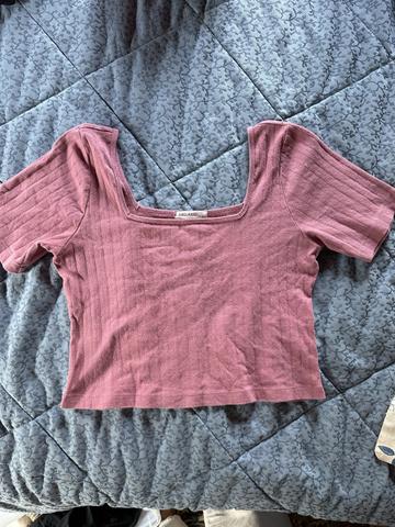 Square Neck Cropped Pointelle Tee