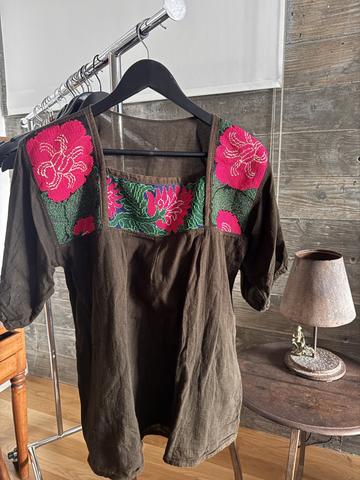 Cross stitched cotton gauze top