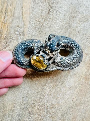 Nepalese Dragon Sterling Silver Citrine Brooch