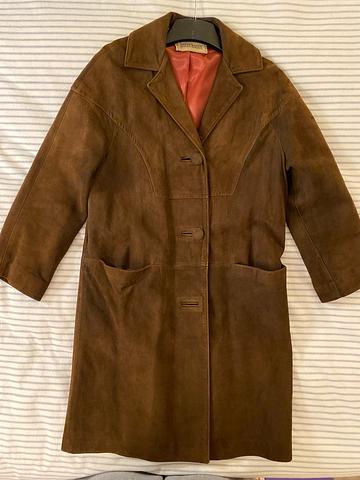 Drop shoulder brown suede coat