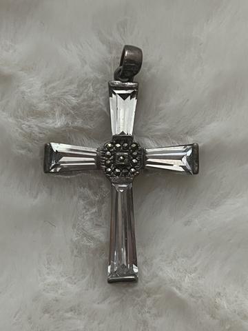 Sterling, marcasite and quartz cross pendant