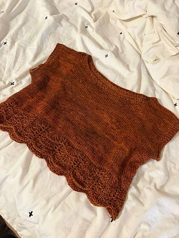 Hand knit Baby tee crop top with lace edge