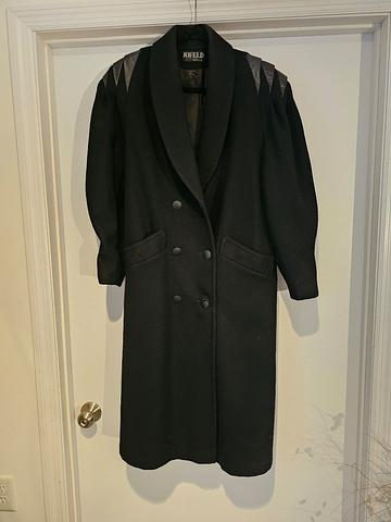 Jofeld black leather and wool pea coat