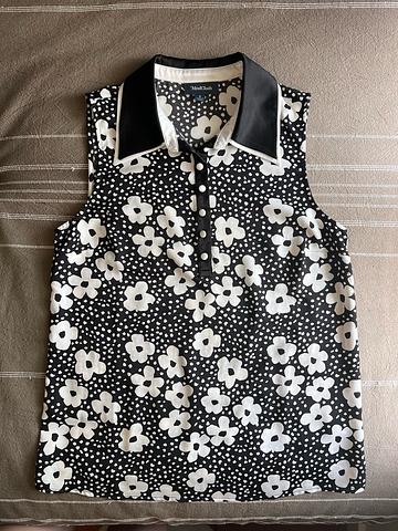 mod black & white floral blouse