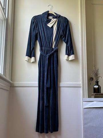 Vintage 70s 80s Velour Asymmetric Collar Belted Elastic Waist