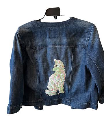 denim jacket with pastel sitting wolf. Size large