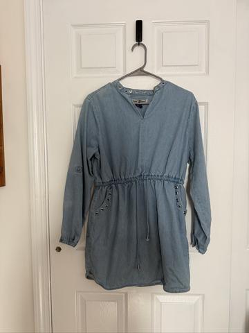 Denim grommet detail dress