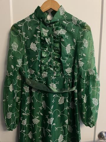 ruffled embroidered green maxi dress
