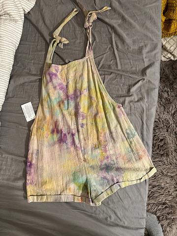 Linen blend romper shortalls ice dyed purples