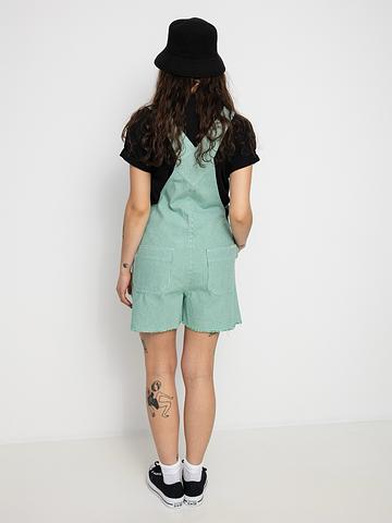 Short green plaid overalls