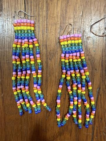 Rainbow Beaded Statement Earrings