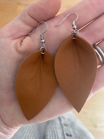 Vegan Leather Leaf Earrings