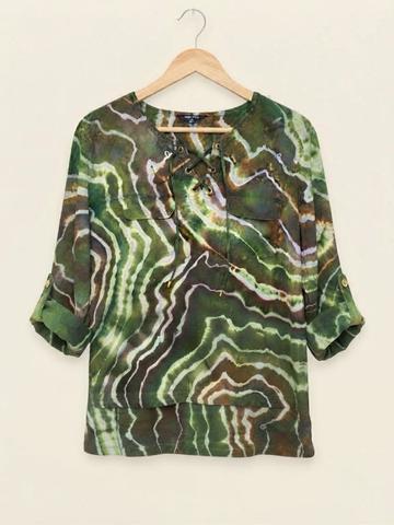 Ice Dyed Linen Peasant Top