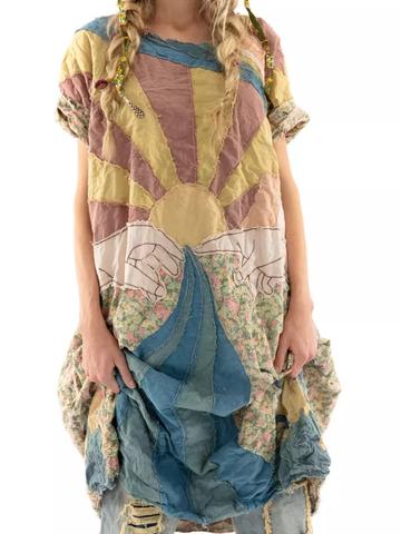Magnolia Pearl applique artist smock dress in sunrise osfm