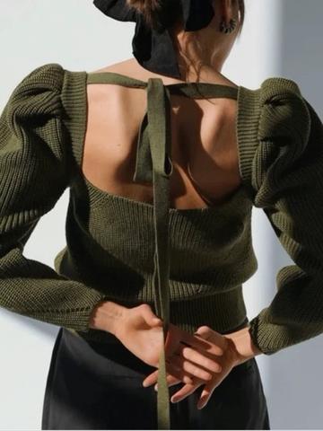 Wool blend puffed sleeve sweater
