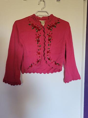 Magenta Embroidery Cardigan