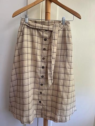 Tan Plaid Midi Skirt