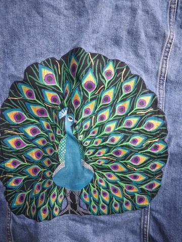 Handpainted Peacock Jean Jacket