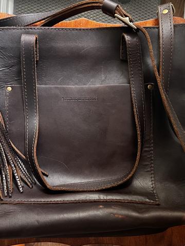Almost Perfect Portland Leather Large Grizzly Crossbody Tote & Cold Brew Tassel