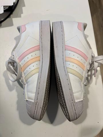 Women's White Sneakers with Pink and Peach Stripes