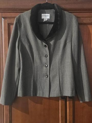 gray jacket blazer with fur collar