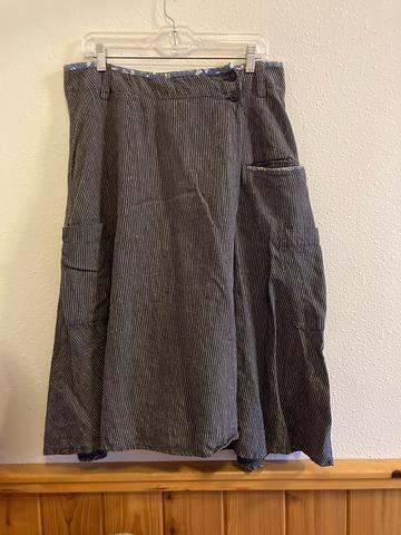 Pinstripe faux wrap skirt
