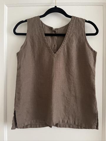 Brown Linen Full Button Top