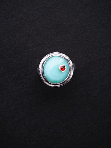 Orbit Ring in Chrysoprase + Garnet