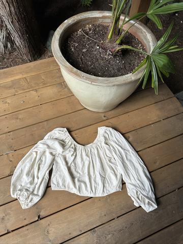Raw silk long sleeve puff top