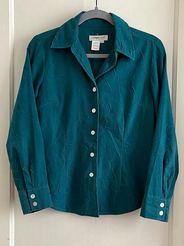 Teal Faux Suede Textured Crinkle Button Down