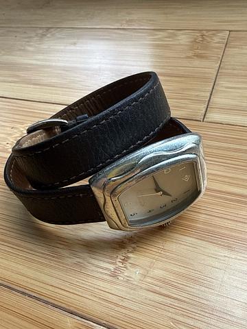 Silver and leather wrap watch