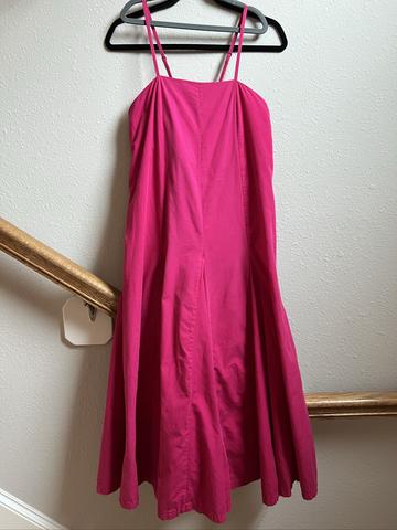 House of Izzie “Oh my godet dress” hot pink cotton dress