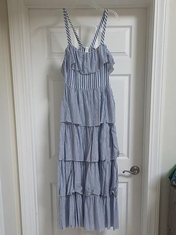 Romantic tiered, striped maxi dress