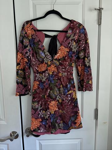 Long Sleeve Floral Sequin Dress