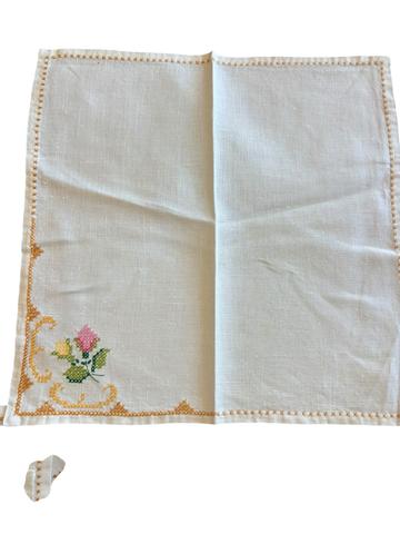 hand embroidered linen napkins flower design set of 8