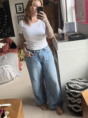 Mid-rise baggy wide leg jeans