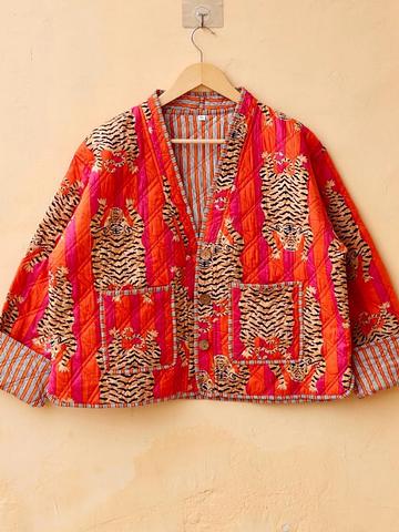 Striped Tiger Print Quilted Jacket