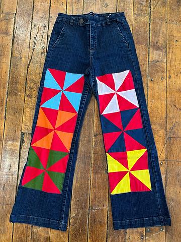 patchwork pinwheel quilted jeans