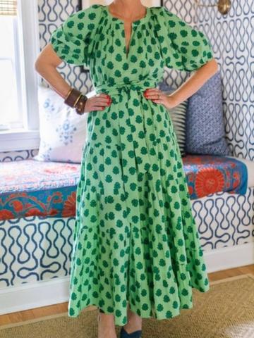 Printfresh x Pencil & Paper Co. Zinnia Tiered Popover Dress in Eucalyptus print M L