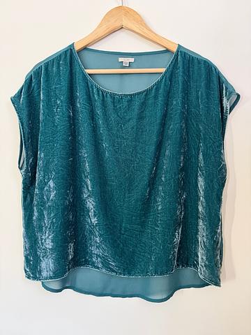 Velvet and sheer short sleeve shirt