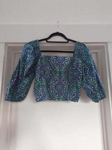 Puff sleeve printed cropped blouse