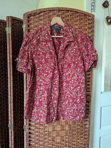 Red floral short sleeve button up