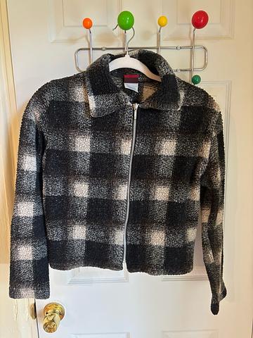 Fuzzy plaid cropped jacket