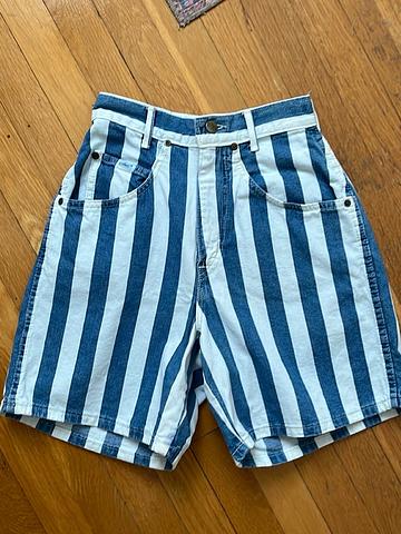 90s Striped Denim High Waist Shorts