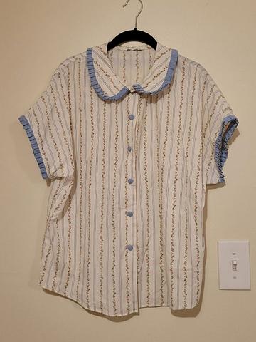 floral and striped shirt with peter pan collar