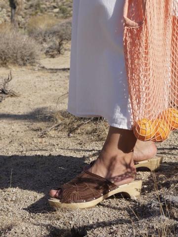 Embroidered Leather Clogs